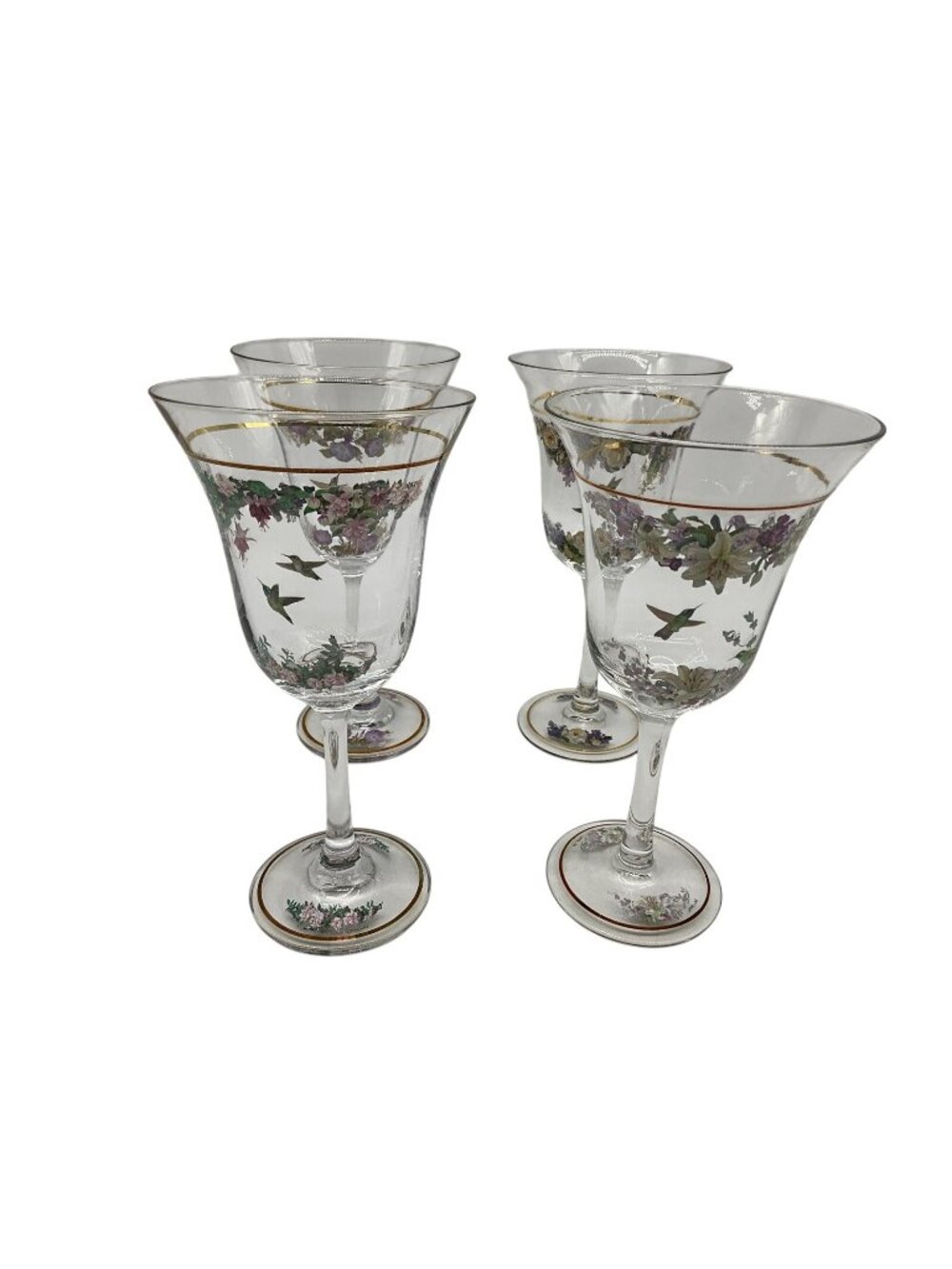 Wine Glasses by Lena Lui Stunning Set of 4 Sparkling Bouquets Hand Painted